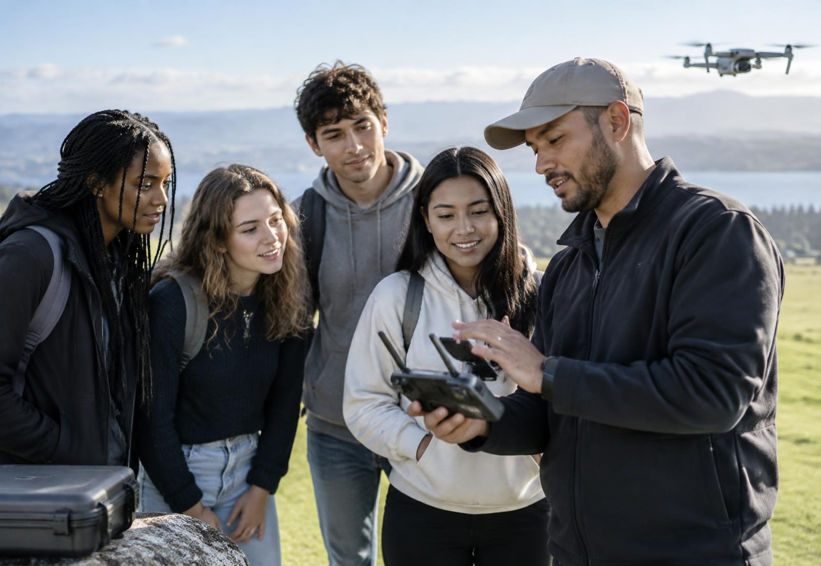 Students learning drone controls
